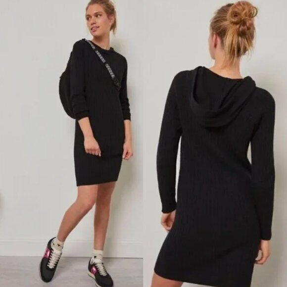 Anthropologie Saturday Sunday Black Hera Hooded Sweater Dress Sweater Medium